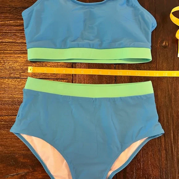 High Waisted Sporty Scoop Neck Bikini- Blue/Teal - Picture 9 of 9